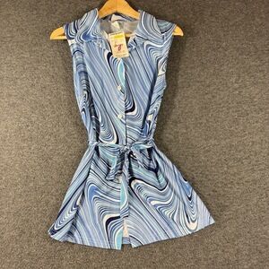 Vintage 70s NWT Hometown Belted Tunic Shirt Womens M‎ Blue Psychedelic